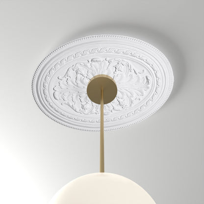 RM1723 ceiling medallion installed with pendant light