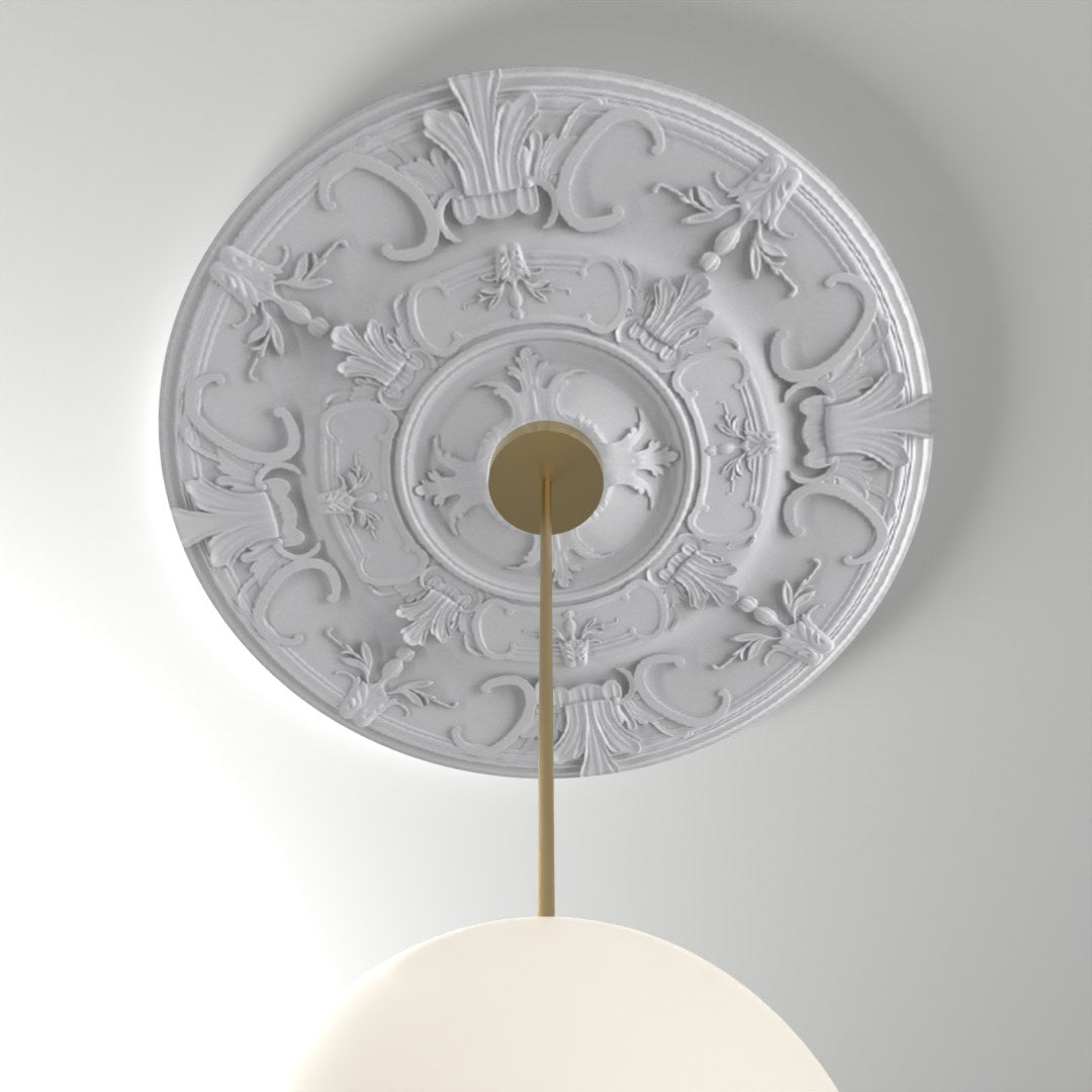RM1818-32 ceiling medallion installed with pendant light