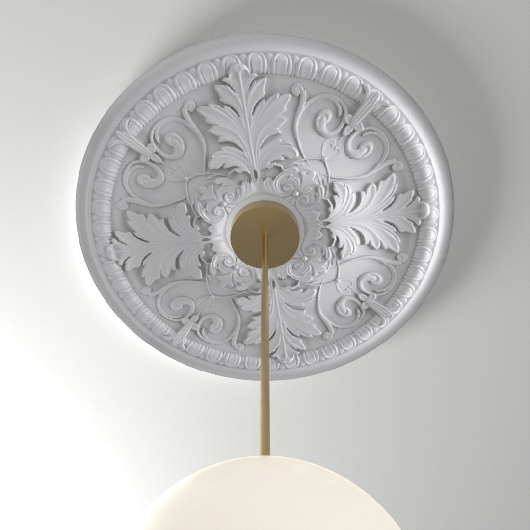 RM2121-FL ceiling medallion installed with pendant light