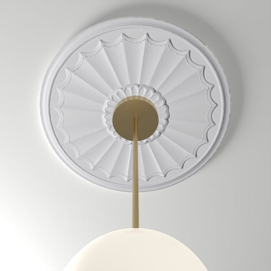 RM2121-UM ceiling medallion installed with pendant light