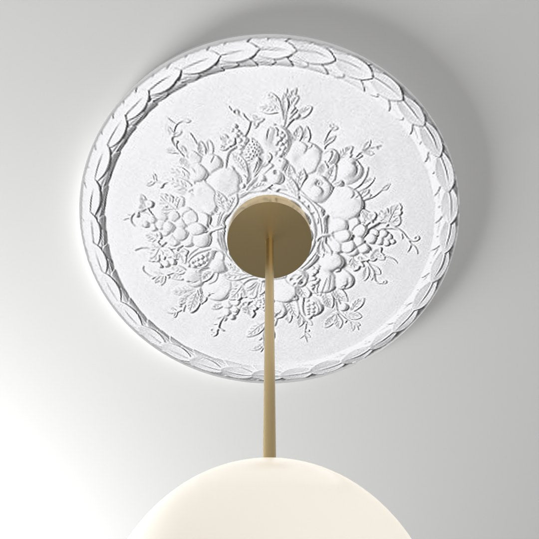 RM2222 ceiling medallion installed with pendant light