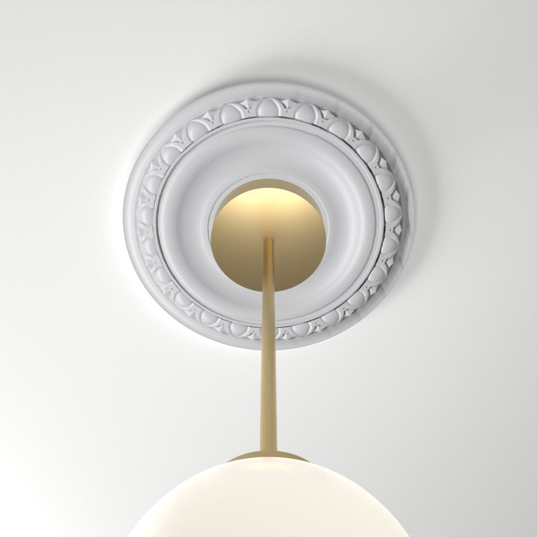 RM2424-EG ceiling medallion installed with pendant light