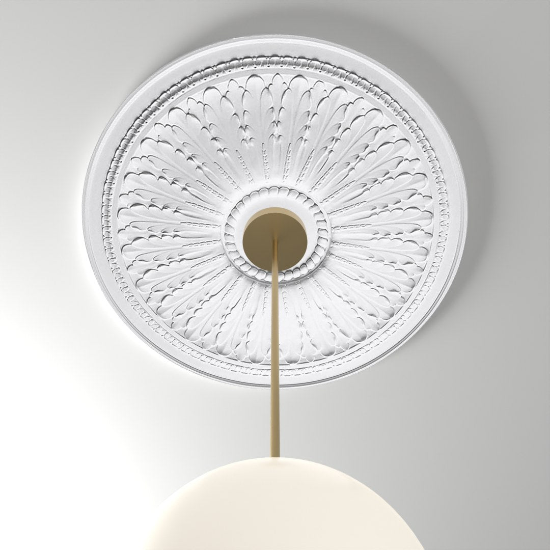 RM2929-FL ceiling medallion installed with pendant light