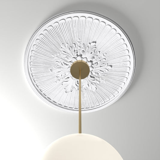 RM2929 ceiling medallion installed with pendant light