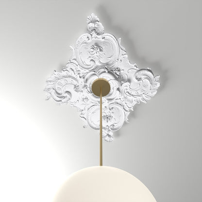 RM3137 ceiling medallion installed with pendant light