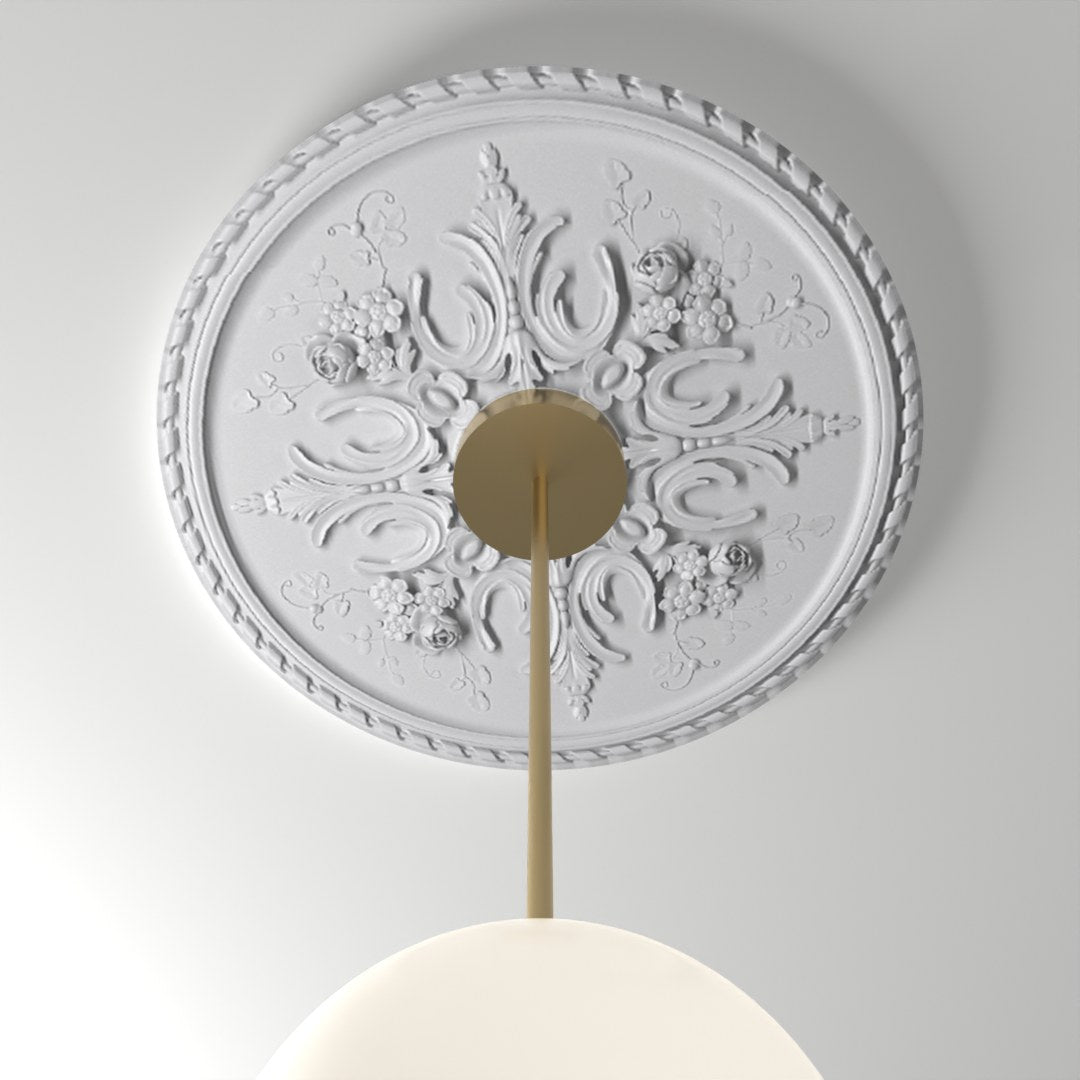 RM3333 ceiling medallion installed with pendant light