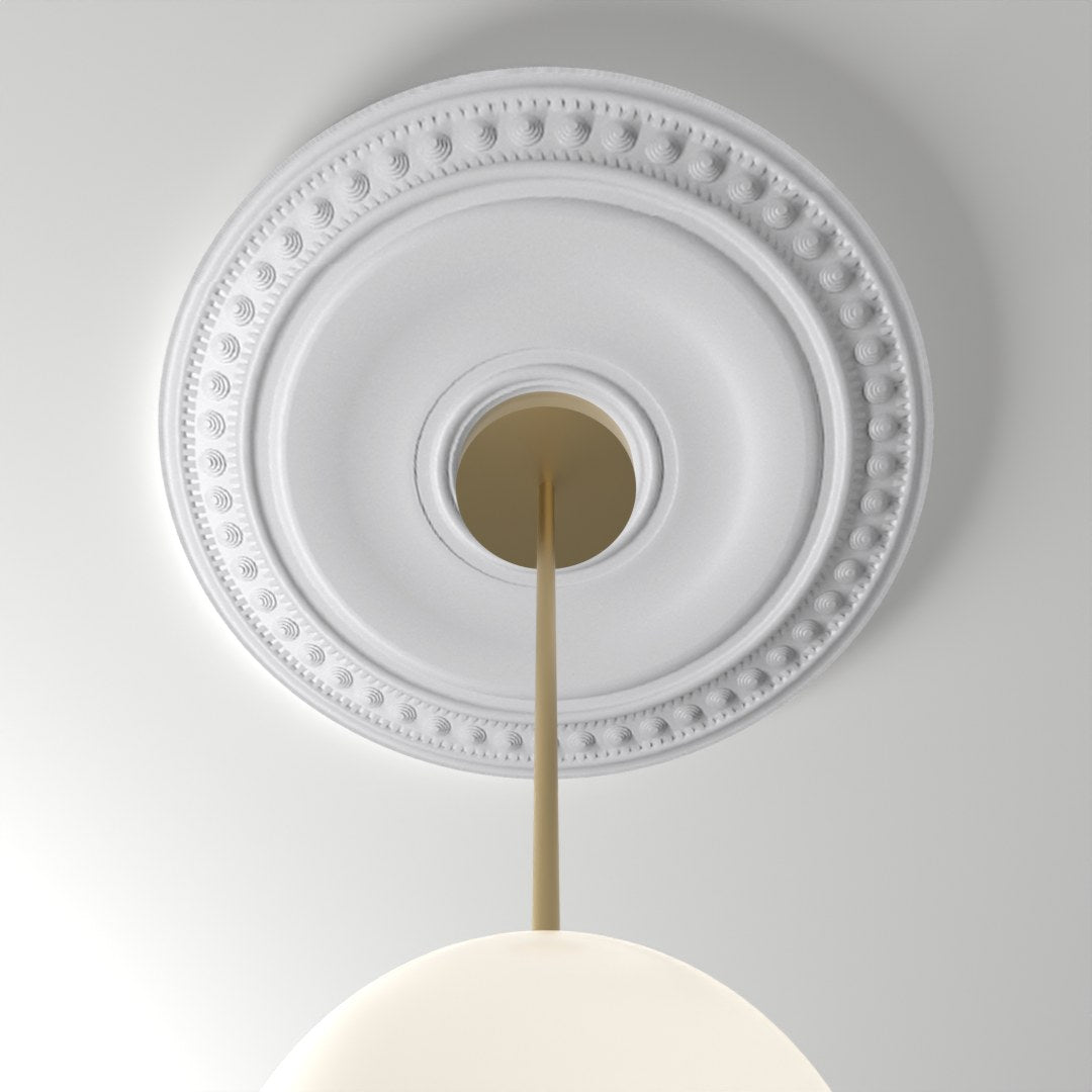 RM37501 ceiling medallion installed with pendant light