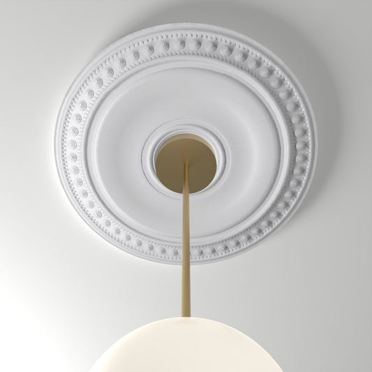 RM37501 ceiling medallion installed with pendant light