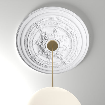 RM37564-33 ceiling medallion installed with pendant light