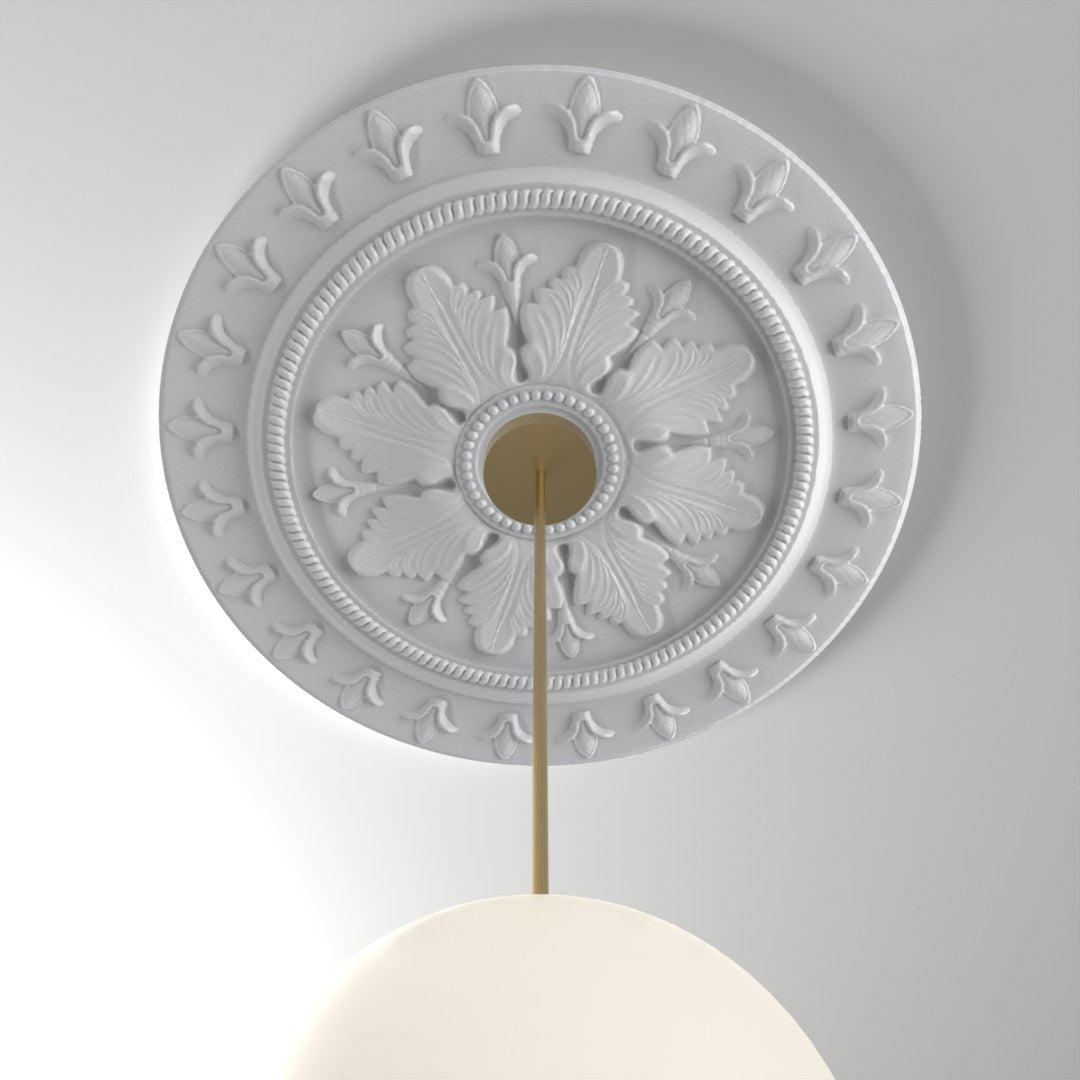 RM37566-33 ceiling medallion installed with pendant light