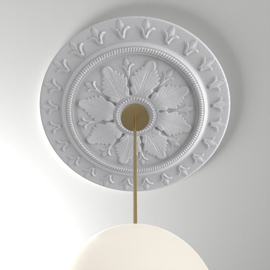 RM37566-33 ceiling medallion installed with pendant light