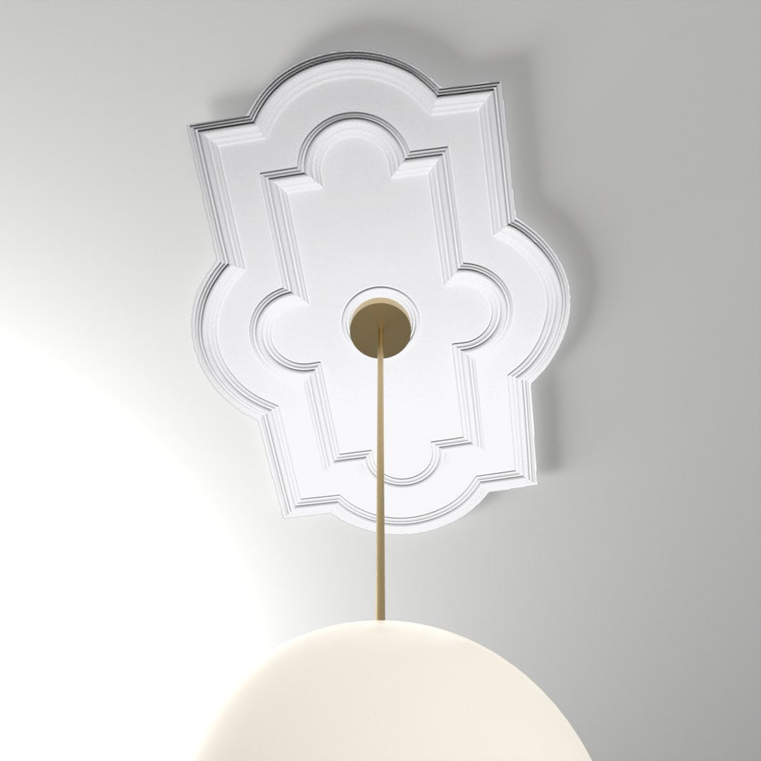 RM37568 ceiling medallion installed with pendant light