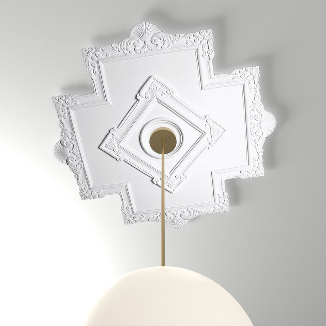 RM37569-3636 ceiling medallion installed with pendant light