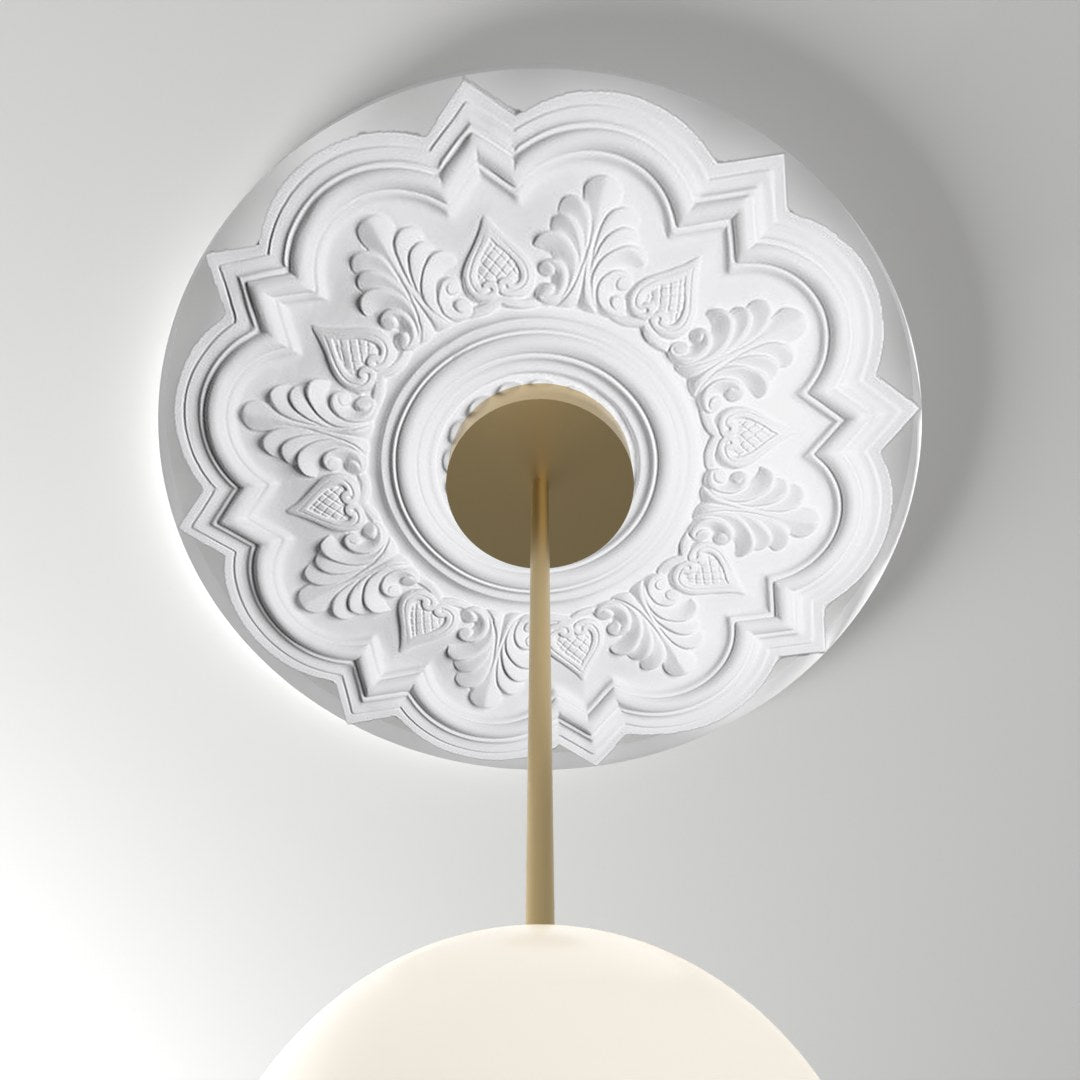 RM37571-21 ceiling medallion installed with pendant light