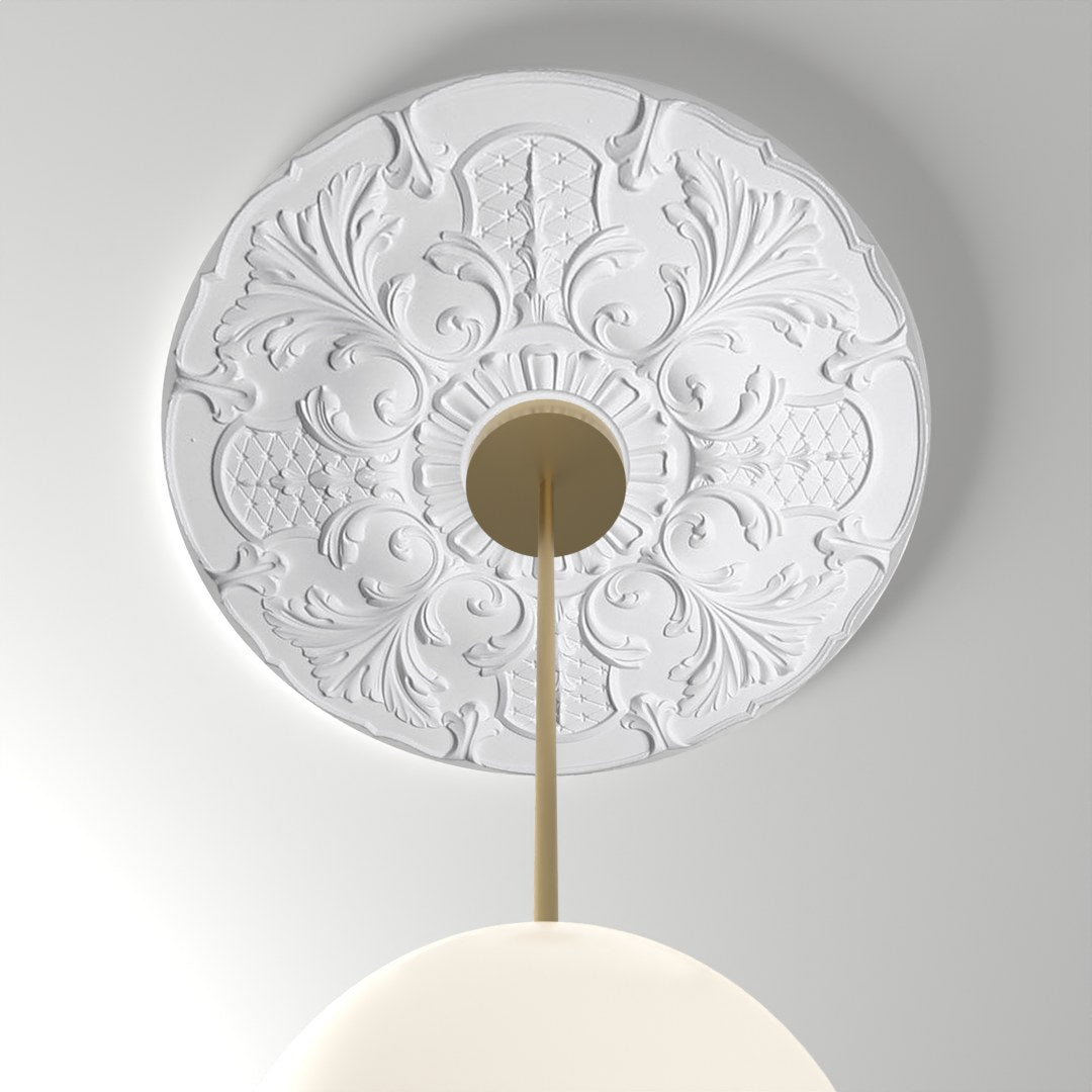 RM37574 ceiling medallion installed with pendant light