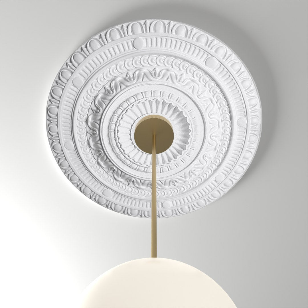 RM37576 ceiling medallion installed with pendant light