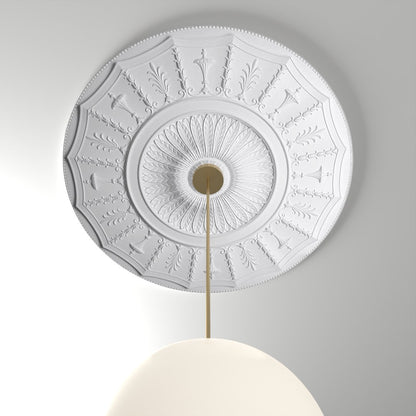RM37579 ceiling medallion installed with pendant light