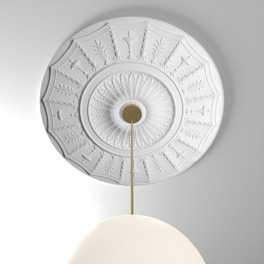 RM37579 ceiling medallion installed with pendant light