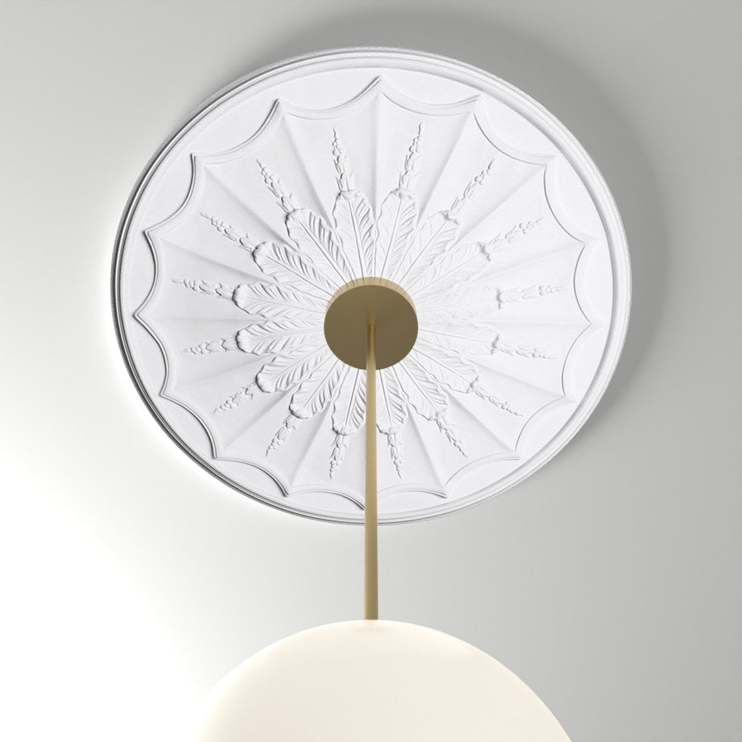 RM37587 ceiling medallion installed with pendant light