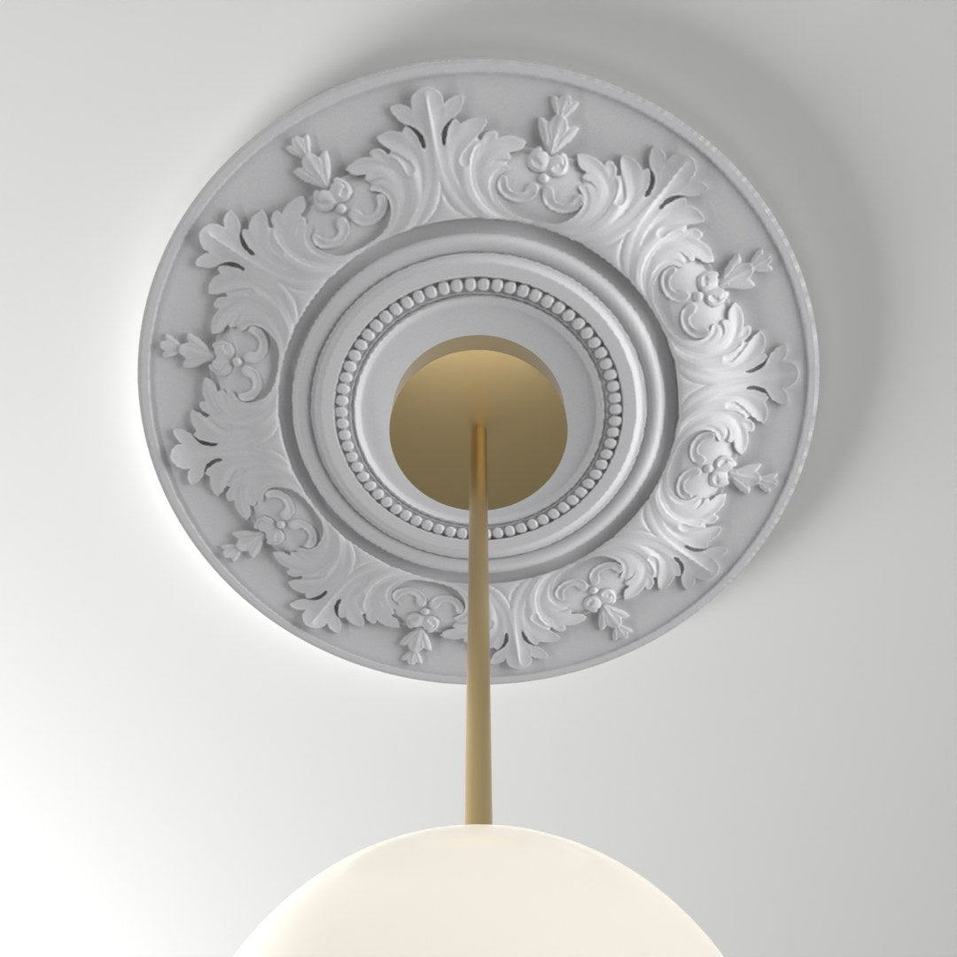 RM37589 ceiling medallion installed with pendant light