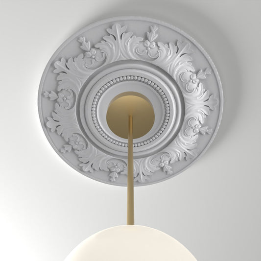 RM37589 ceiling medallion installed with pendant light