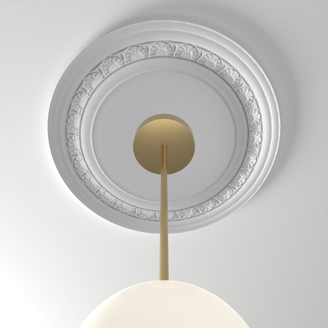 RM37590 ceiling medallion installed with pendant light