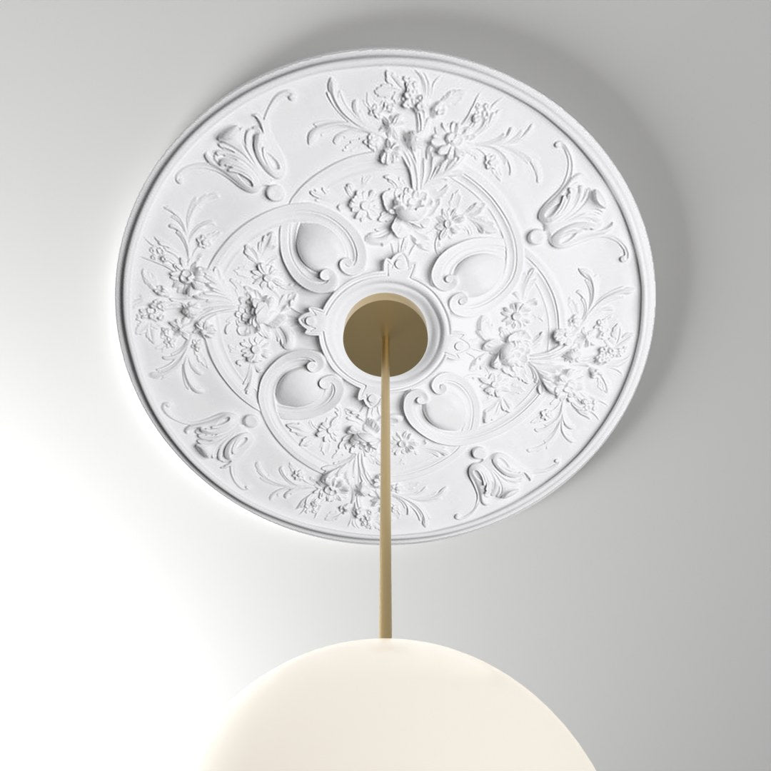 RM37594 ceiling medallion installed with pendant light