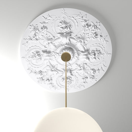 RM4747 ceiling medallion installed with pendant light