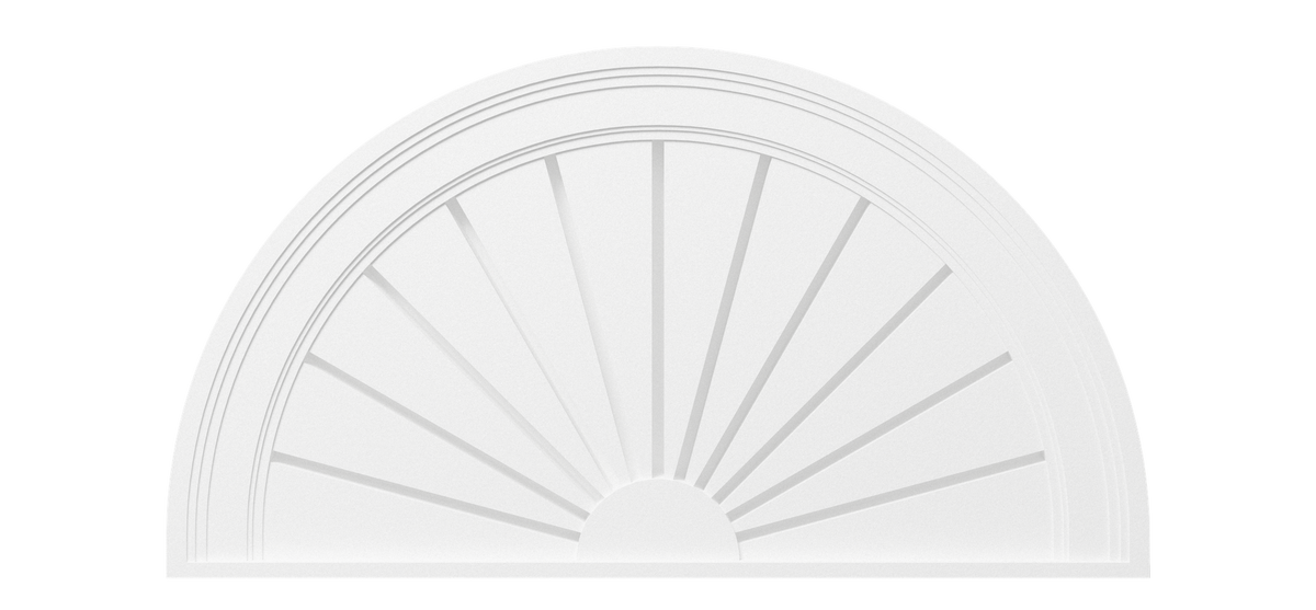 Polyurethane Decorative Half Round Sunburst Louver S240, 24 in. x 13 in., front view