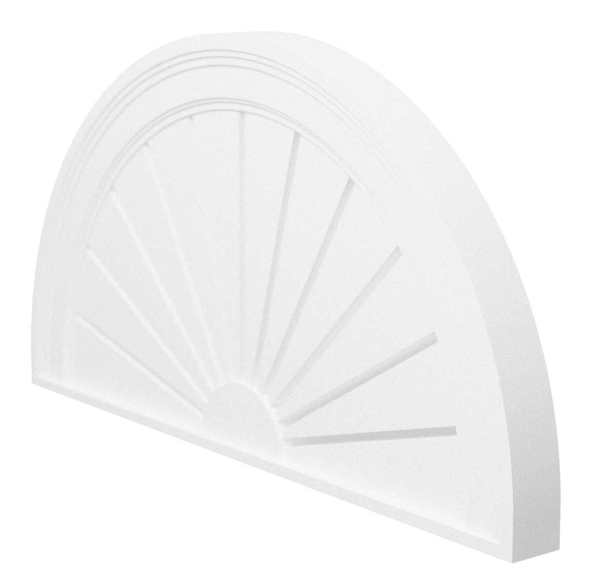 Polyurethane Decorative Half Round Sunburst Louver S240, 24 in. x 13 in., side view showing the projection