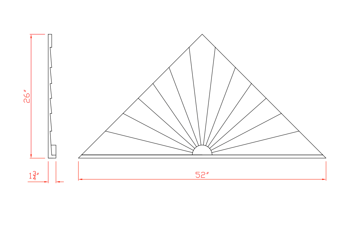Peaked Sunburst Triangular Louver without Brickmold