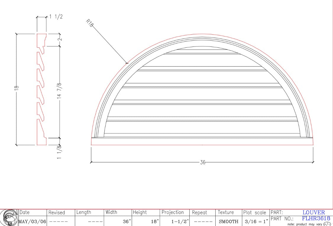 Open Half Round Louver | FLHR3618