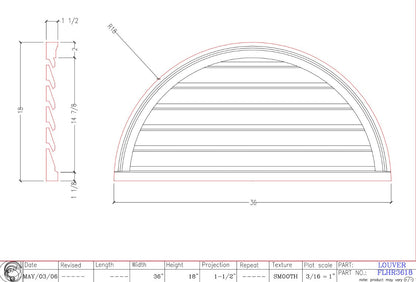 Open Half Round Louver | FLHR3618