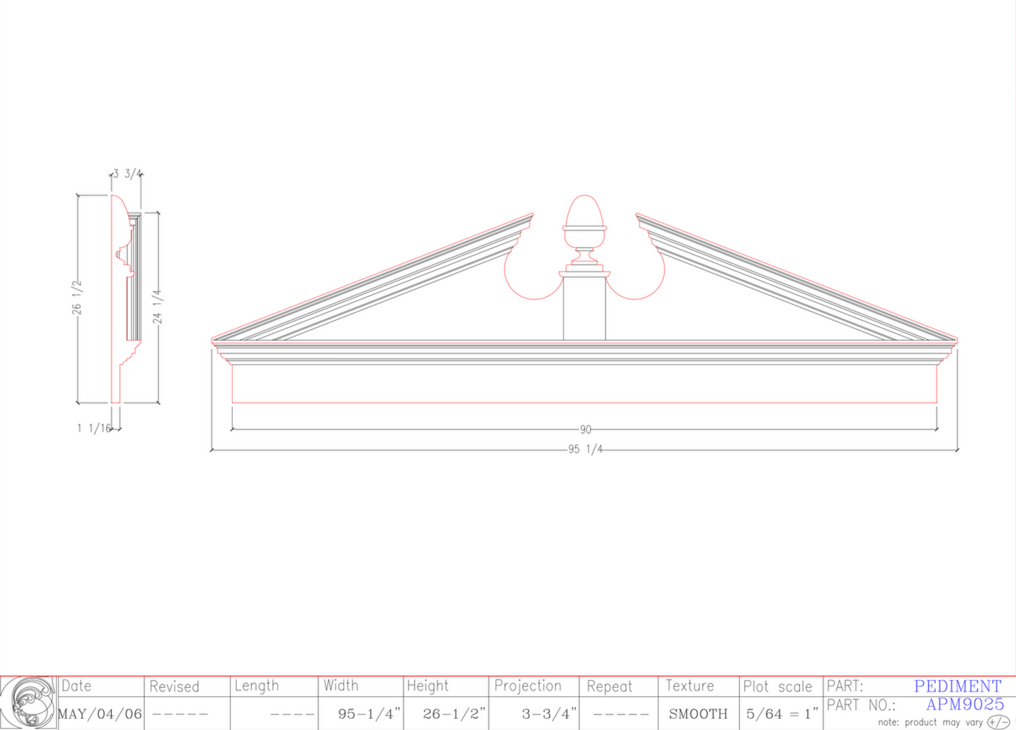 Acorn Pediment Mantle with Acorn| APM9025