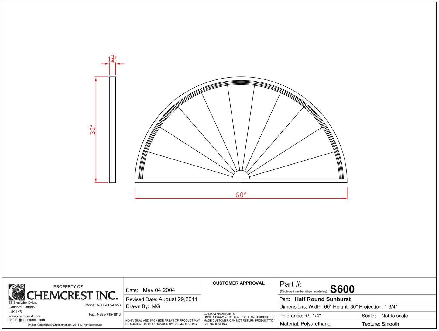 Half Round Sunburst | S600